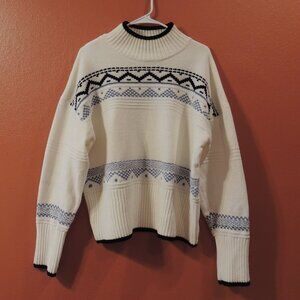 Christian Siriano Sweater Woman X Large Cream Blue Black Long Sleeve Sweater